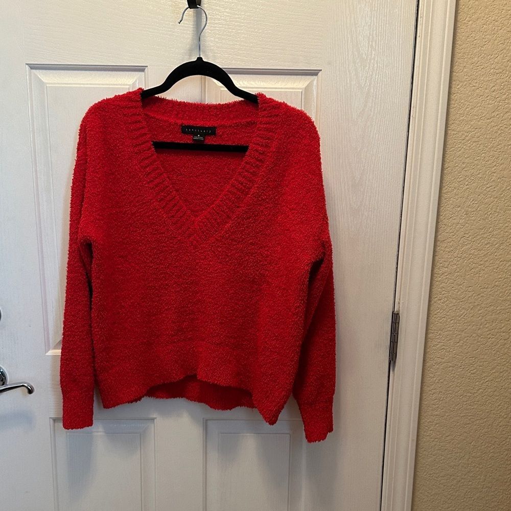 Sanctuary Bold Red V-Neck Cozy and Soft Sweater Size Medium